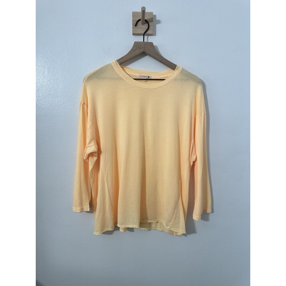 Anthro Sundry Orange Scoop Neck 3/4 Sleeve T-Shirt Lightweight Women's 1/Small